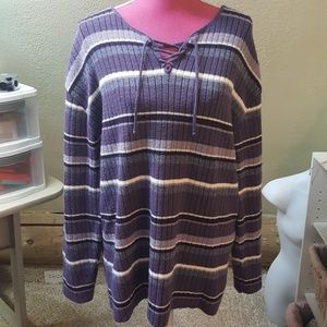 Purple Stripe Lace Up Sweater